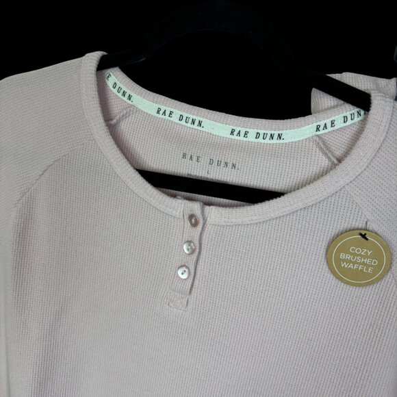 18. Large - RAE DUNN - Plush Waffle Knit Pajama Set Pink Gold "Dreamer" NEW - Picture 4 of 6